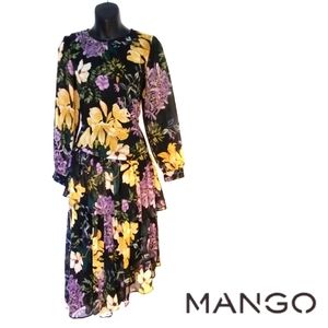 Asymmetric 2 Tier Contrast Floral Maxi by Mango